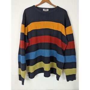 Vintage Old Navy Wool Sweater Mens XXL Blue Rainbow Stripe Grampa Old Man Cozy